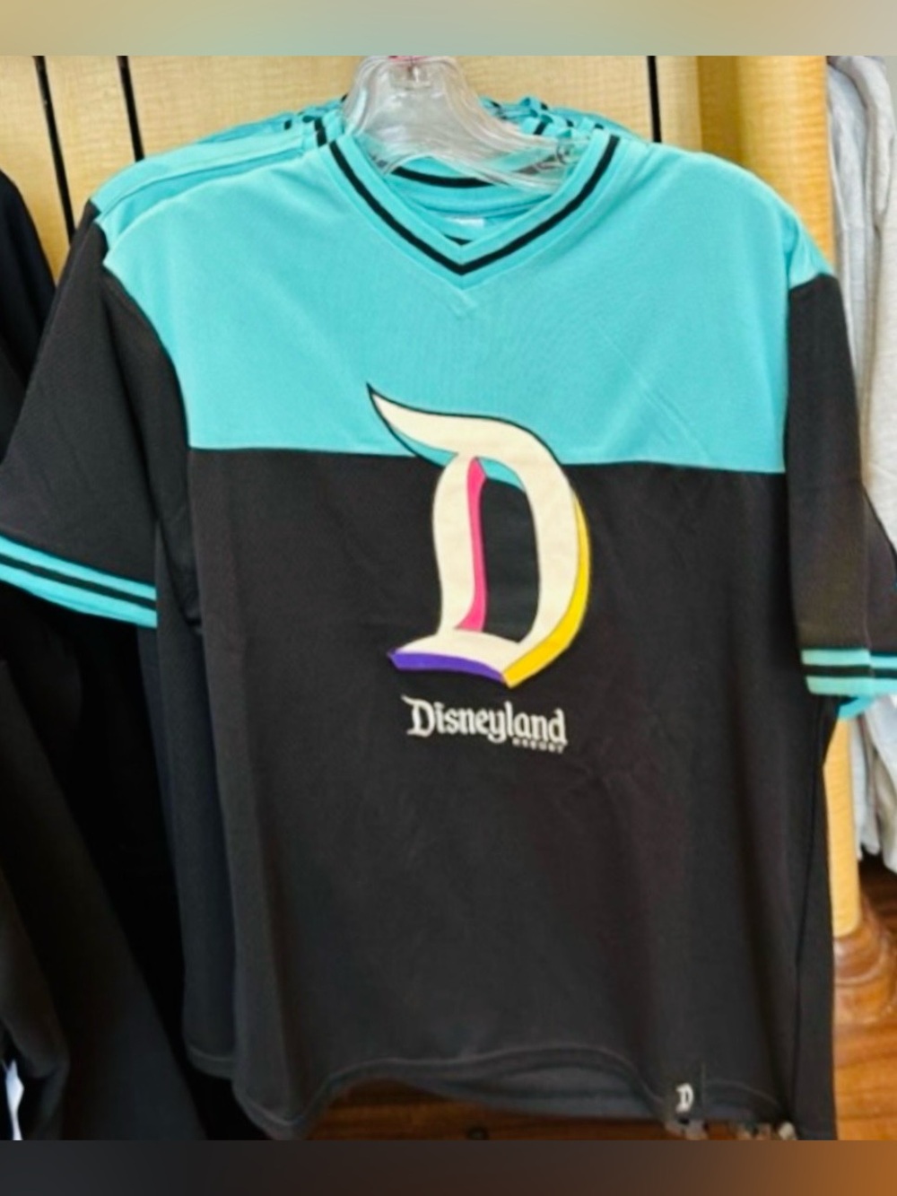Disneyland Resort “D” Logo Color Block Black & Teal Jersey Shirt Adult NWT